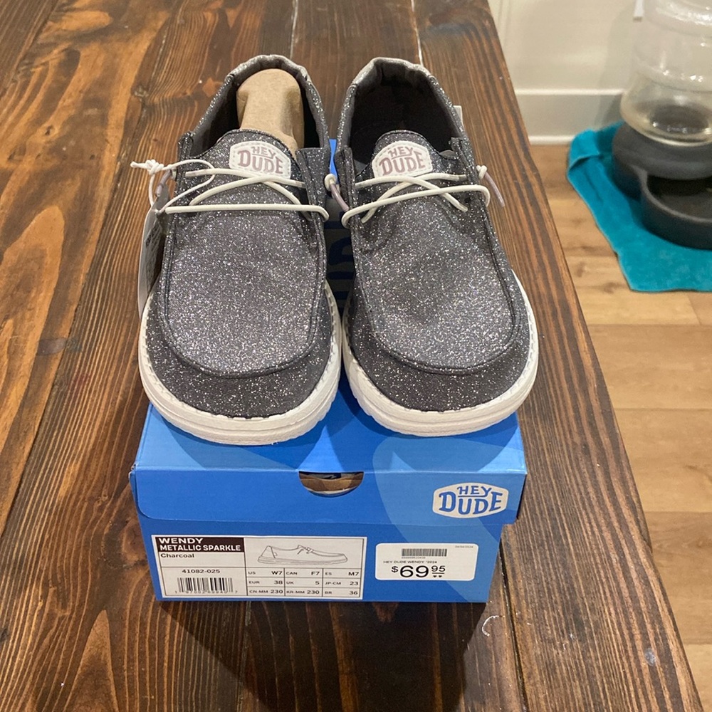 Hey Dude Wendy Metallic Sparkle Charcoal